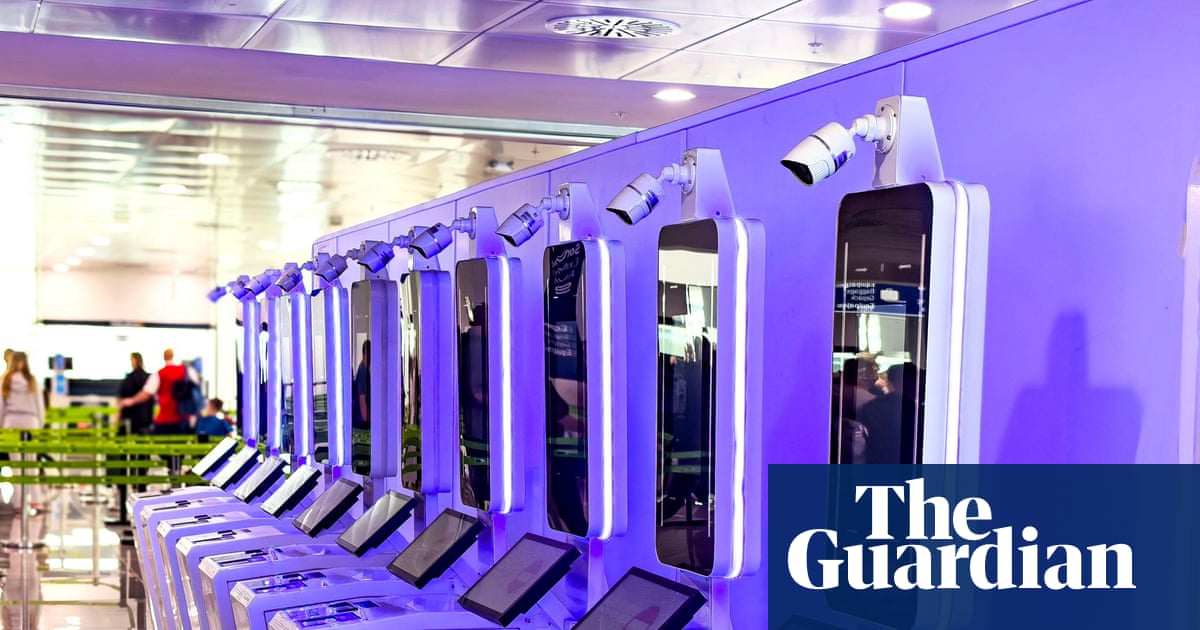 European entry-exit system kiosks with digital touchscreens and biometric scanners